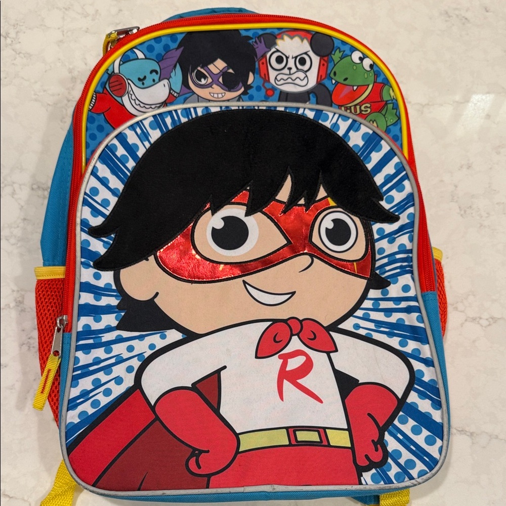 Ryan’s World Kids Backpack with Gill, Dark Titan, Combo Panda & Gus.